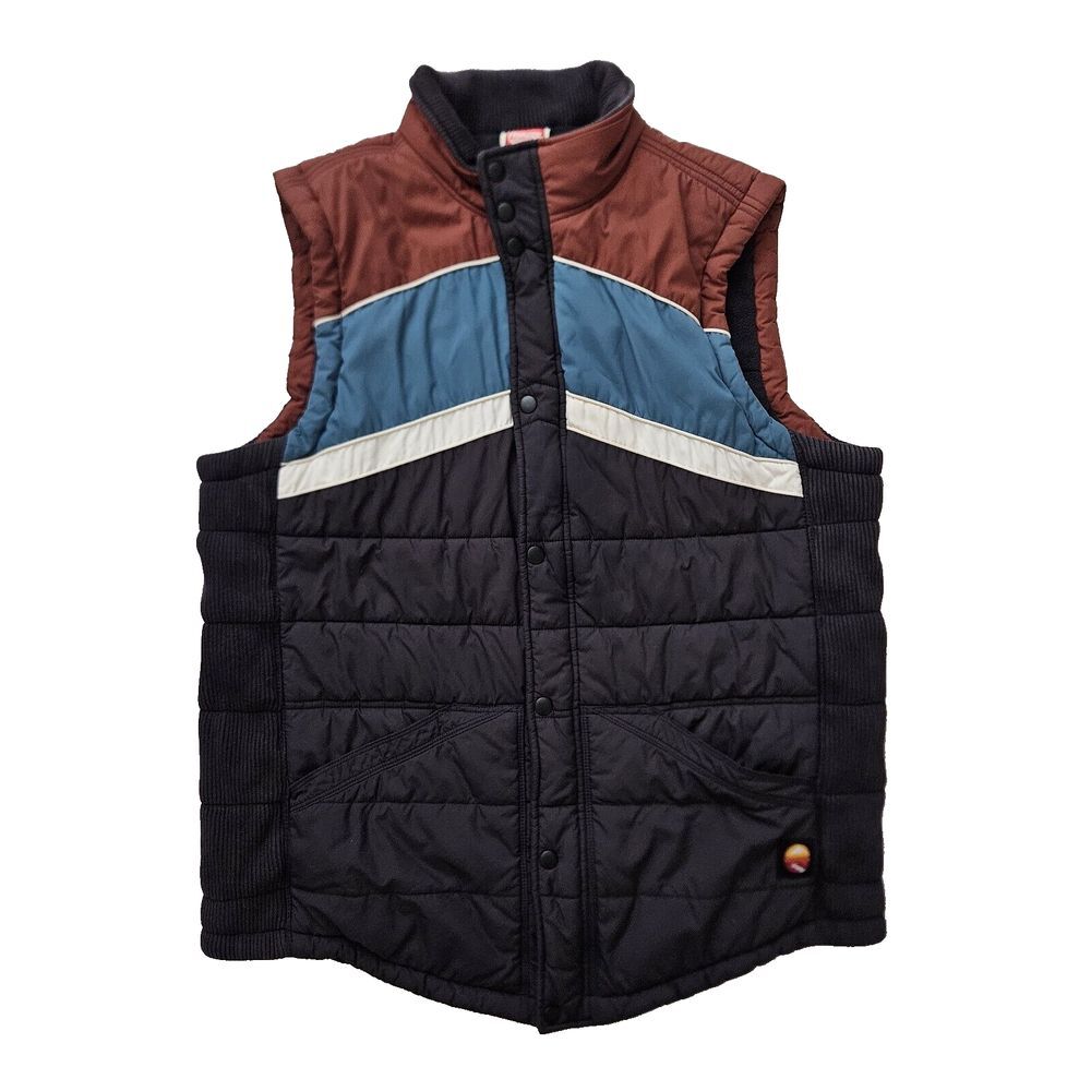 Homage (Mens Large) Retro Style Insulated Puffer Vest Colorblock Stripe Full Zip